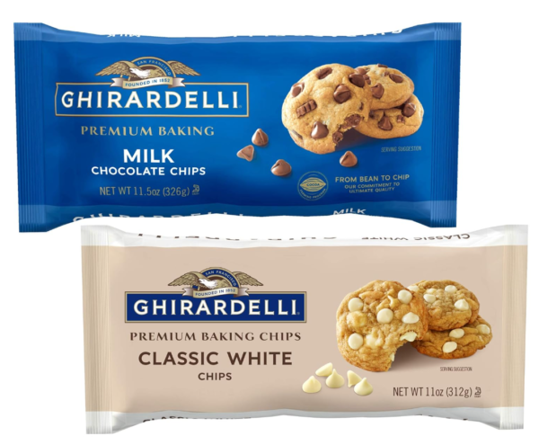 Ghirardelli Premium Baking Chips Bundle, Includes 1 of each: Milk Chocolate Chips, 11.5 oz and Classic White Chocolate Chips, 11 oz