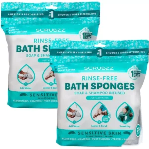 Scrubzz No Rinse Bath Wipes for Adults Bathing, Adult Rinse Free Bath Sponges - Disposable