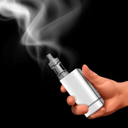 Realistic vape composition with human hand holding vaping device with smoke puff image on black background vector illustration SSUCv3H4sIAAAAAAACA01RTWvDMAz9K0LnsA92y70MBmOlO5YdFFtNtDpWsJ10o+S/T267sYutJz3pyc9n7CiLw/aMEsKcS6IiGrF9bJC9FE1CAduHtcFcqMyZs3ENOSrcW/WCf4fszzWPLb51n+xKRuuaO8ObYDBpFJdxbX5ZW9Yp8B/pVbLjECiyzkb7aJB6ju67Cppi4sB00d9b6XgqnMbbMot41mtIs5ca4qKOgtWf6rL2MB1rtk80DeKSLJwq9pydBbhjCpKLOFhoYnA6TpqlWgEnKQMM80gRBooeBg1eYl+J9fK8iOMrK496ZJjmwwFktOXB2rtA7gidHX3S2foXs0IT/Lf7DjbmNXWBYbN9h6qy4+jZWBFets9w0DSaZQ2Wr2ocNjcHr7PyvWenddRS3dSjfd+6rj9K3Mq+3AEAAA==