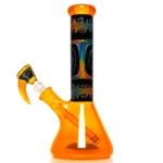 Ill Glass - Custom Mini Beaker - Transparent Orange w/ Rainbow Linework - Image 4