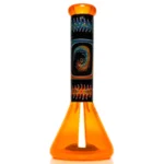 Ill Glass - Custom Mini Beaker - Transparent Orange w/ Rainbow Linework - Image 3