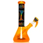 Ill Glass - Custom Mini Beaker - Transparent Orange w/ Rainbow Linework - Image 2