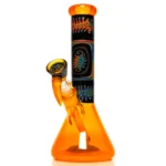 Ill Glass - Custom Mini Beaker - Transparent Orange w/ Rainbow Linework