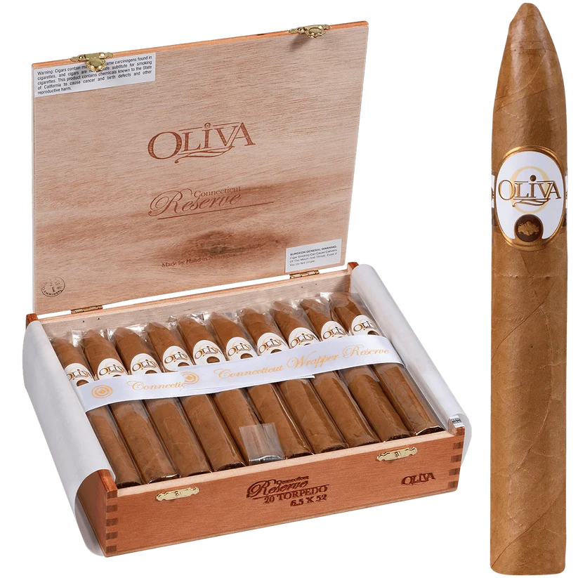 OLCRTP Oliva Connecticut Reserve Torpedo Cigars – Box of 20 (6.5" × 52) - Image 1